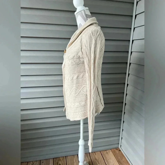 Y2k Banana Republic Alpaca Blend Cable Knit Babydoll Cardigan Sweater Sz M - Picture 2 of 8